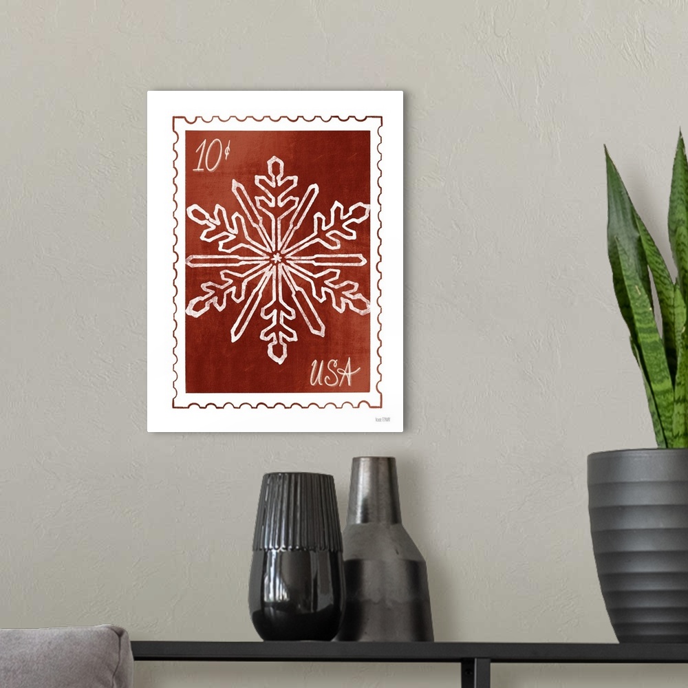 A modern room featuring Christmas Stamp Red Snowflake