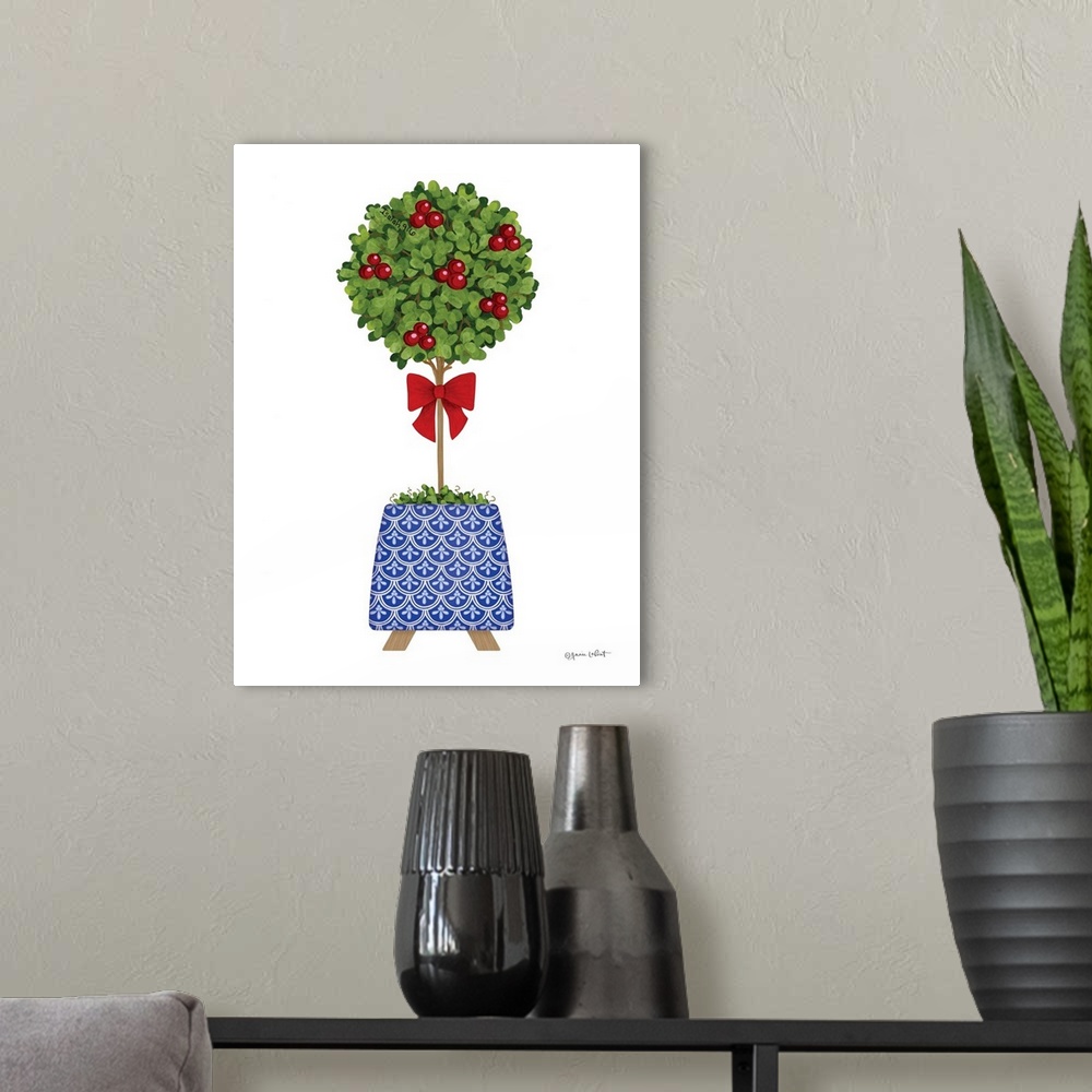 A modern room featuring Christmas Topiary