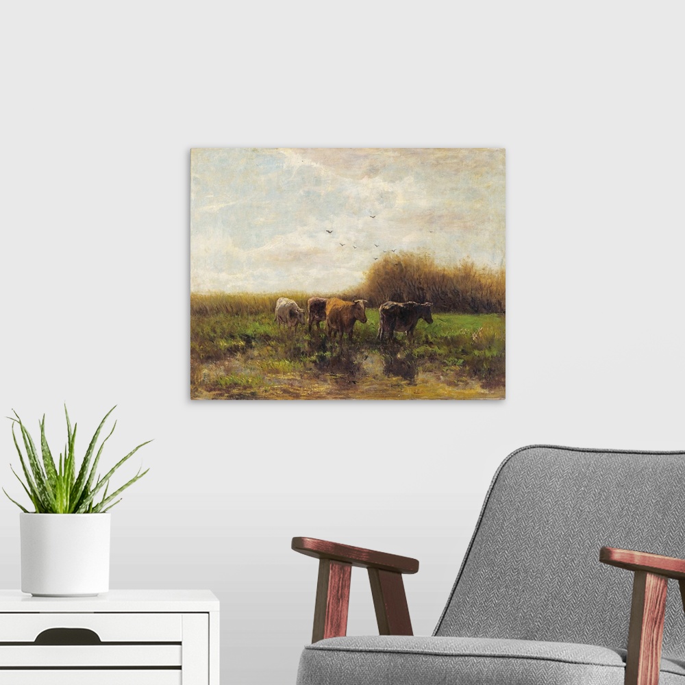 A modern room featuring Cows At Sunset