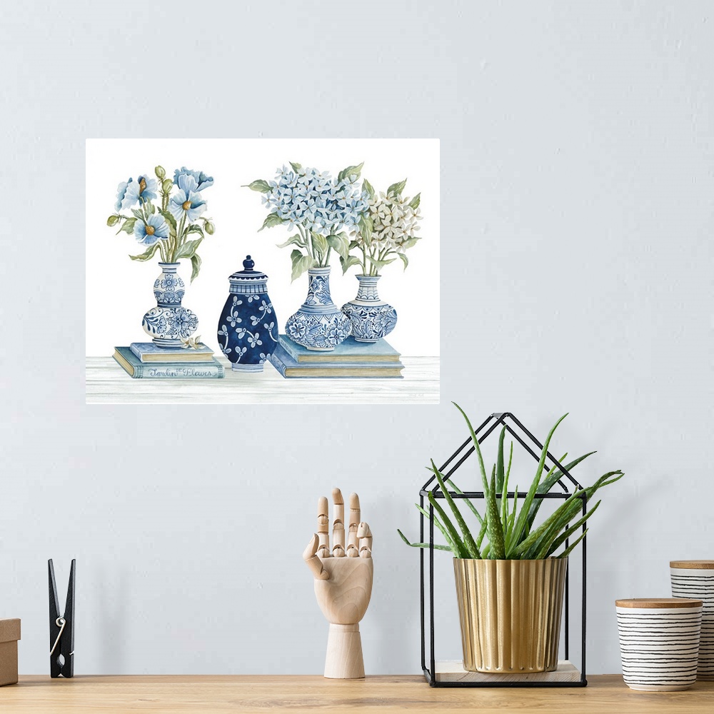 A bohemian room featuring Delft Blue Floral I