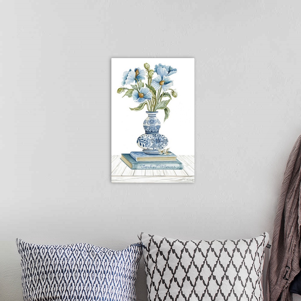 A bohemian room featuring Delft Blue Floral II
