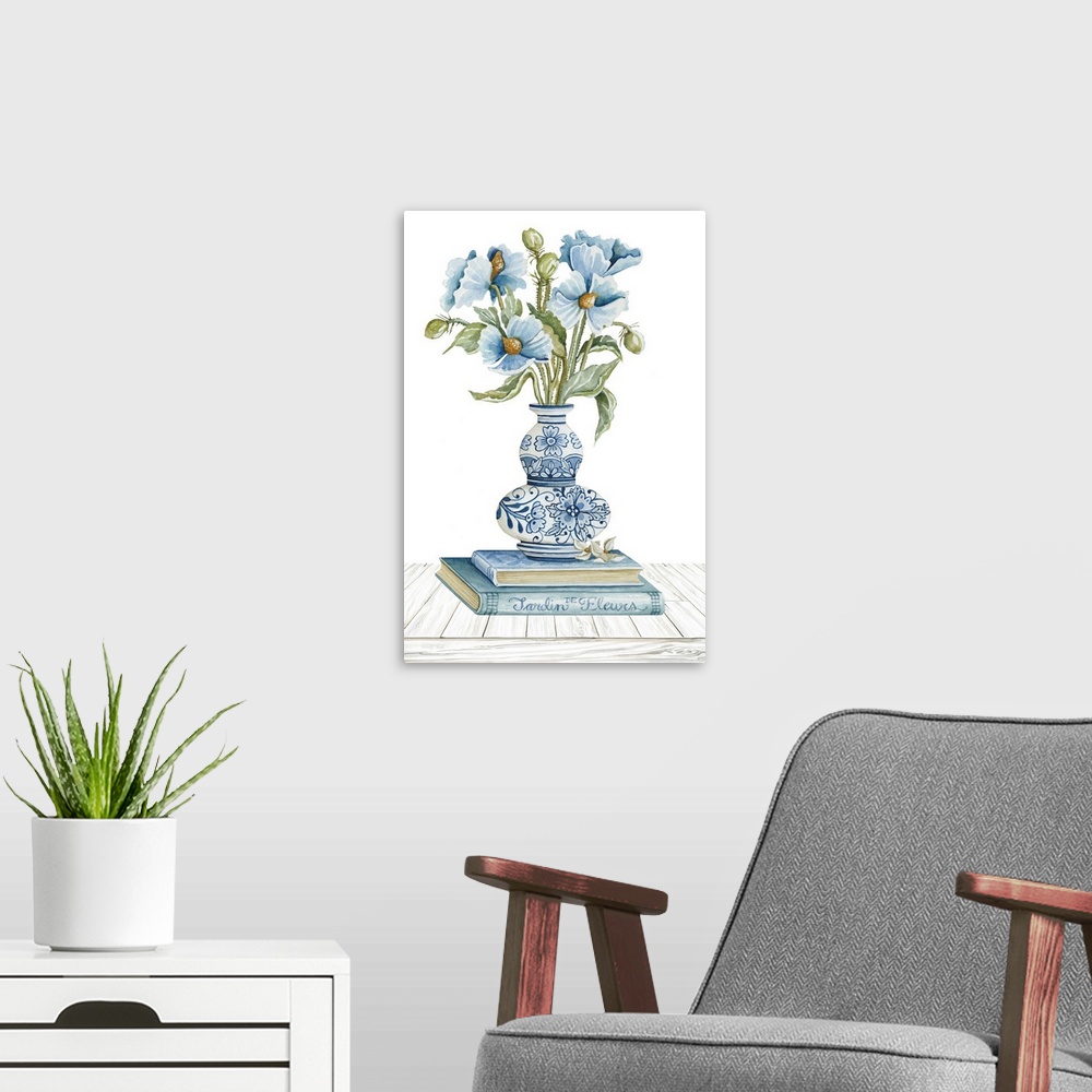 A modern room featuring Delft Blue Floral II