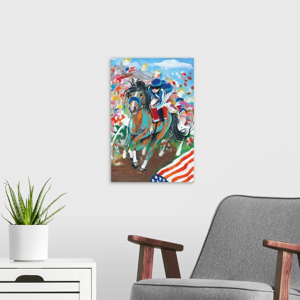 A modern room featuring Derby Day