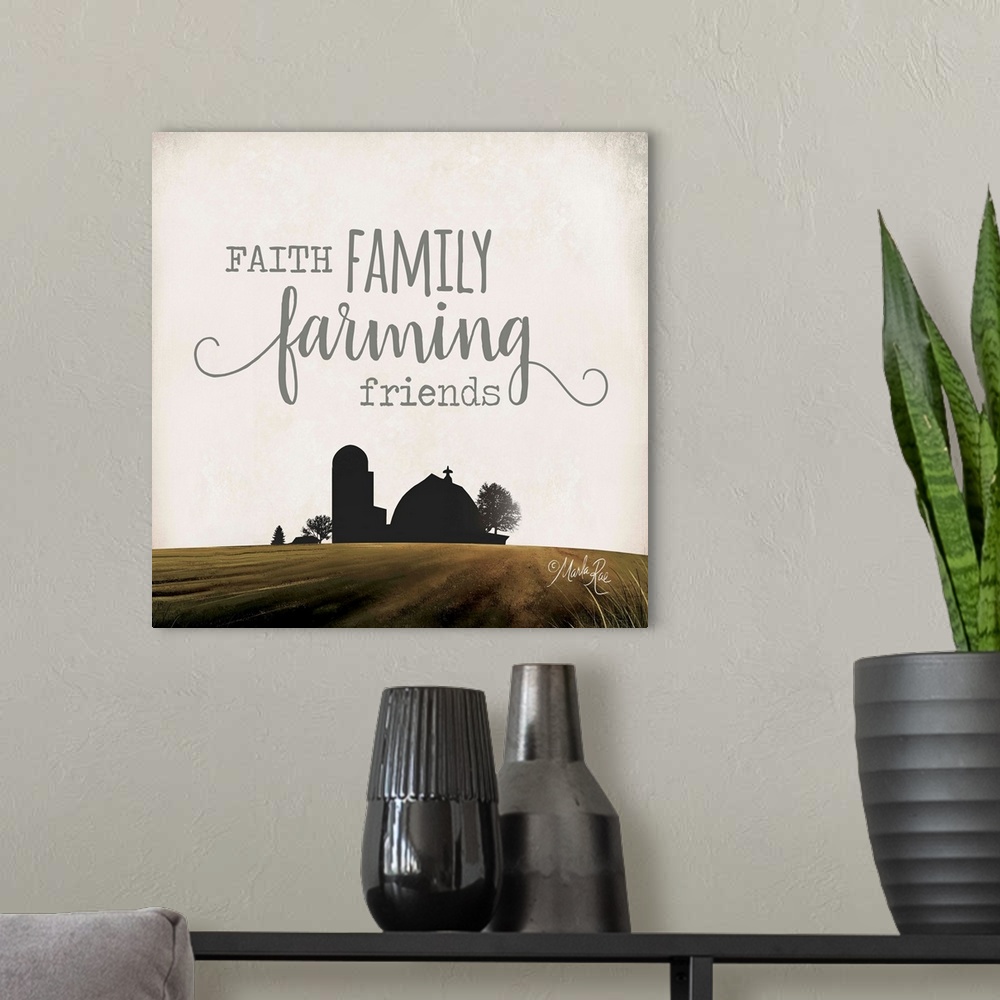 A modern room featuring Faith Family Farming Friends