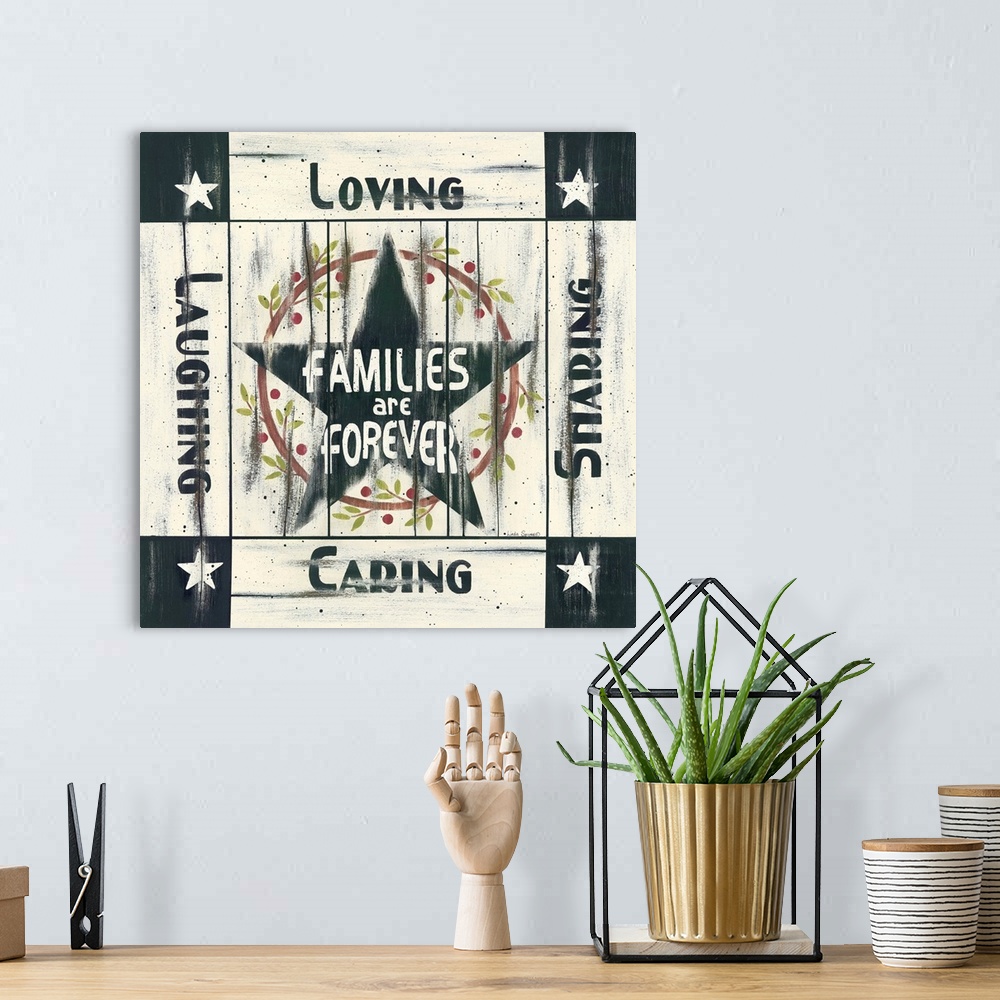 A bohemian room featuring Families are Forever