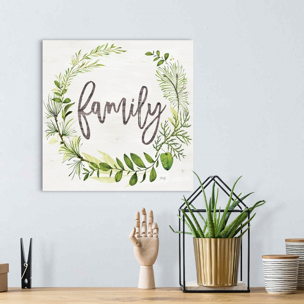A bohemian room featuring Family Greenery Wreath