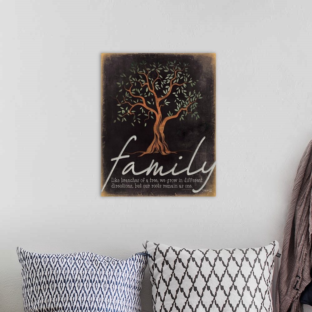 A bohemian room featuring Typography home decor art.