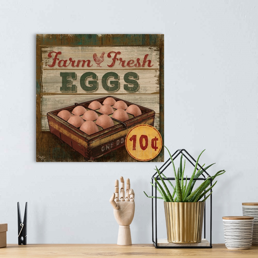 A bohemian room featuring Vintage style sign with a weathered wood effect for fresh eggs.