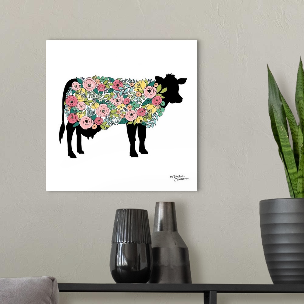 A modern room featuring Floral Cow