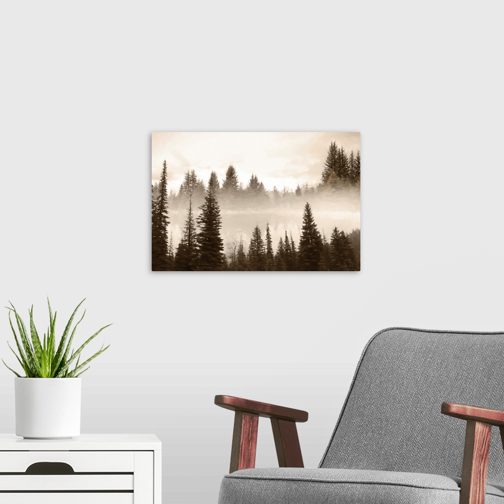 A modern room featuring Fog In The Forest