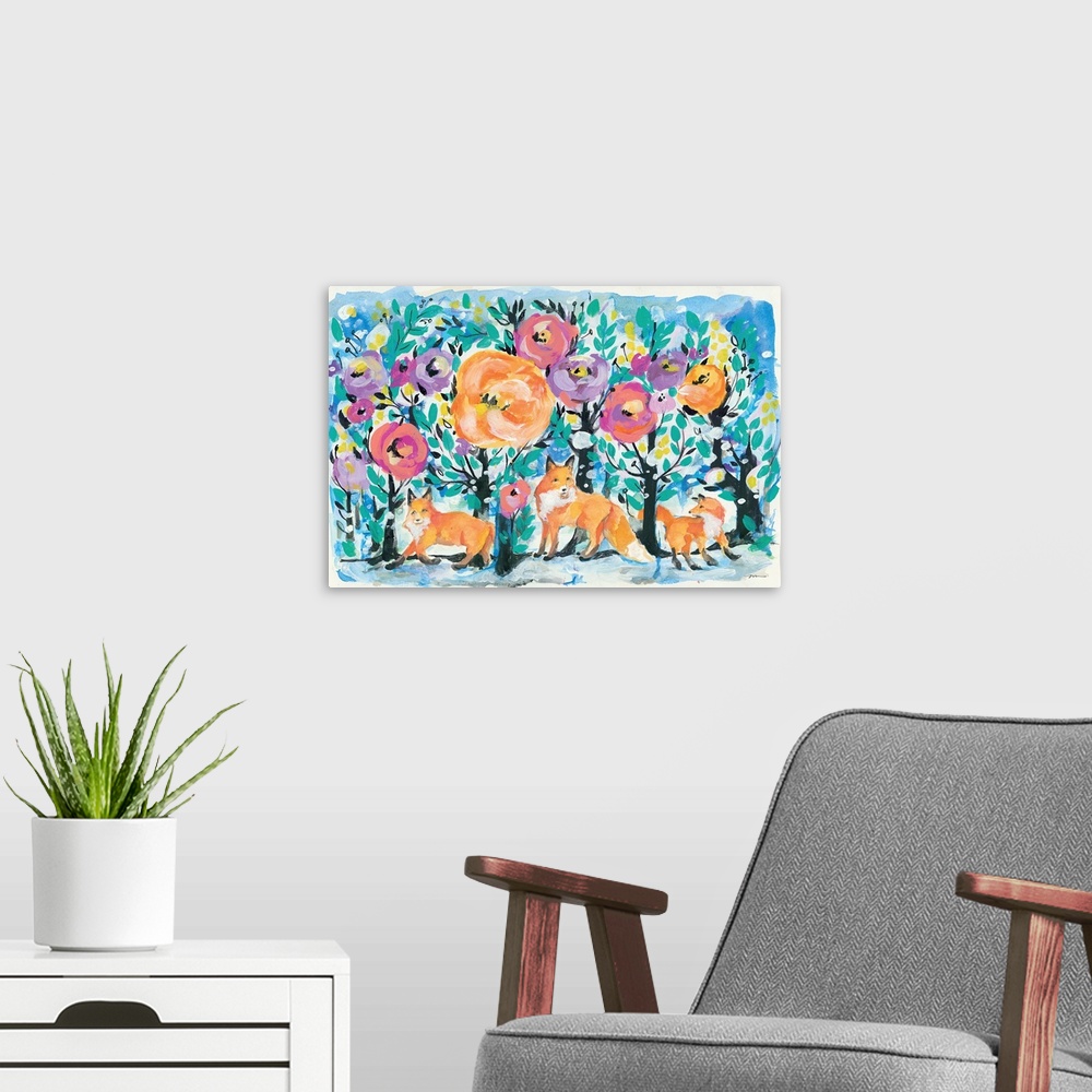 A modern room featuring Foxes and Flowers
