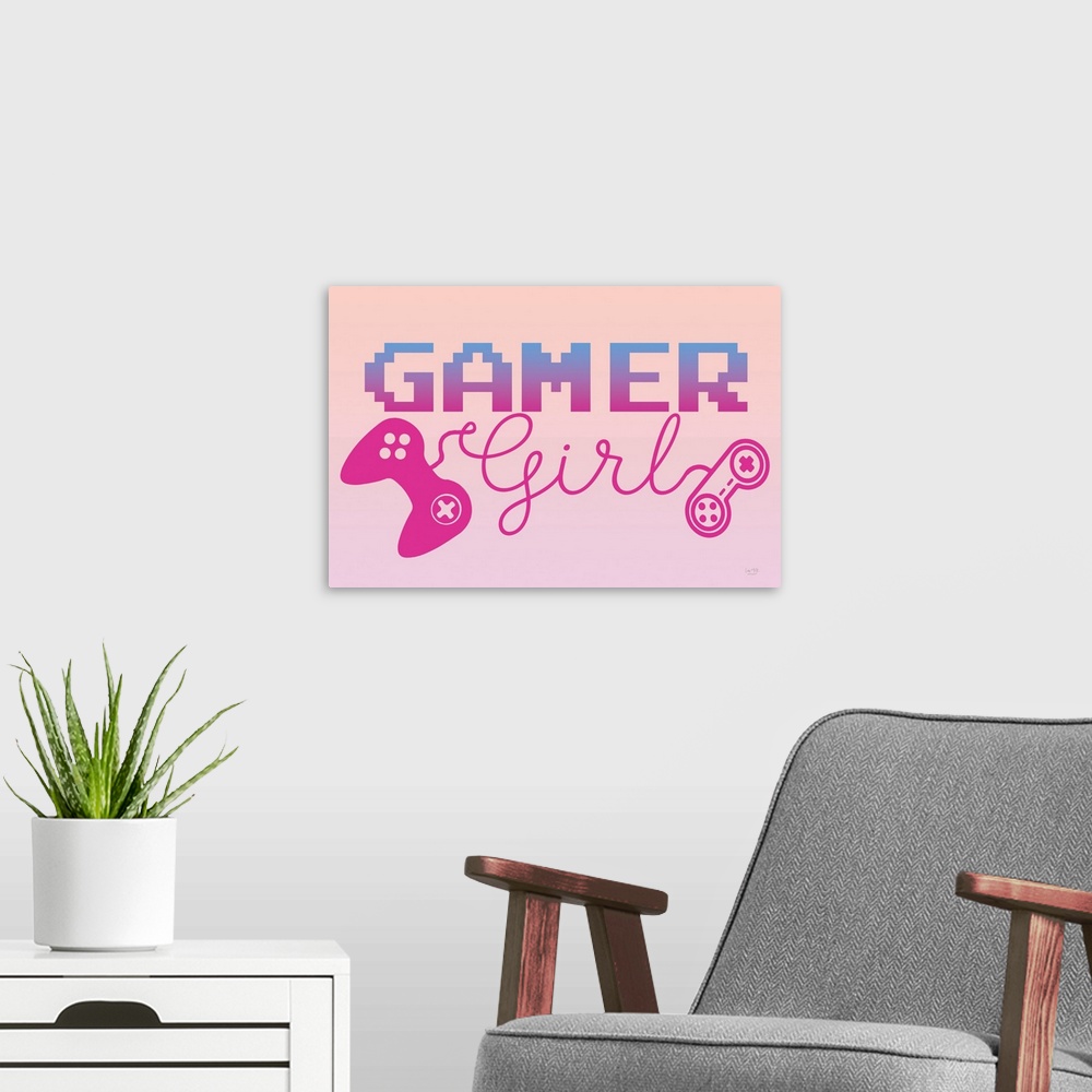 A modern room featuring Gamer Girl