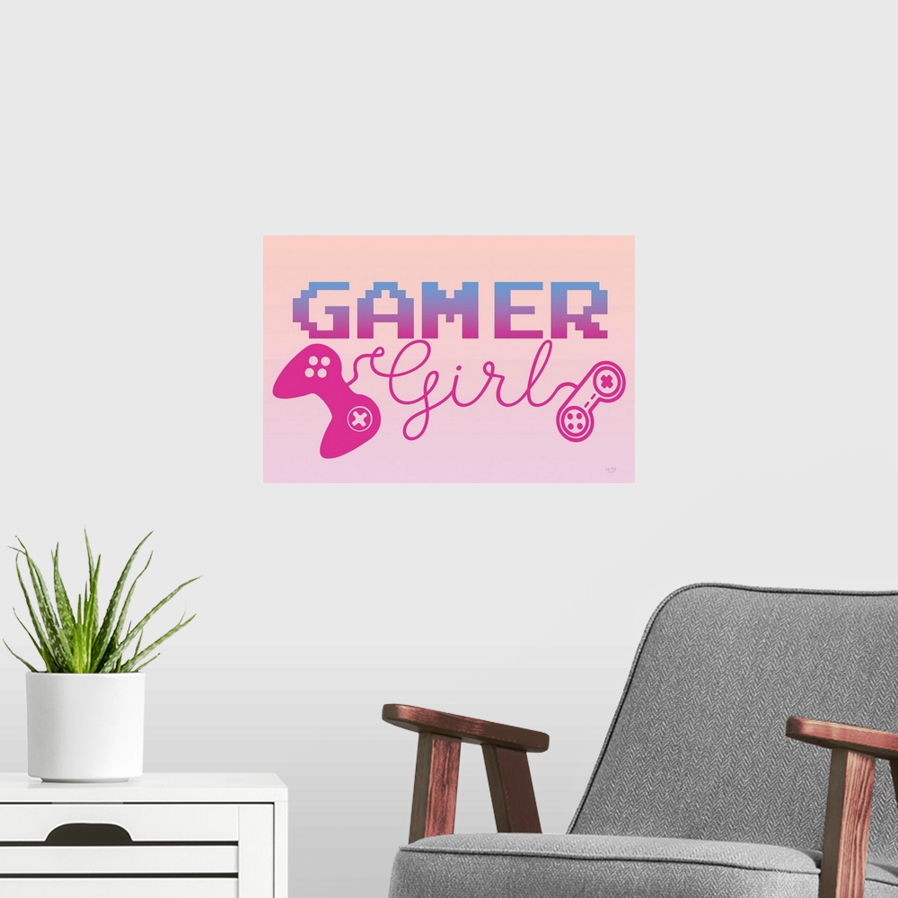 A modern room featuring Gamer Girl