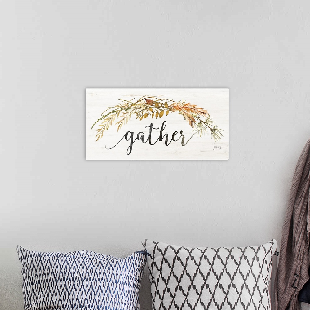 A bohemian room featuring Gather sign