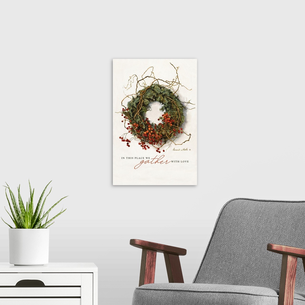 A modern room featuring Gathering Wreath