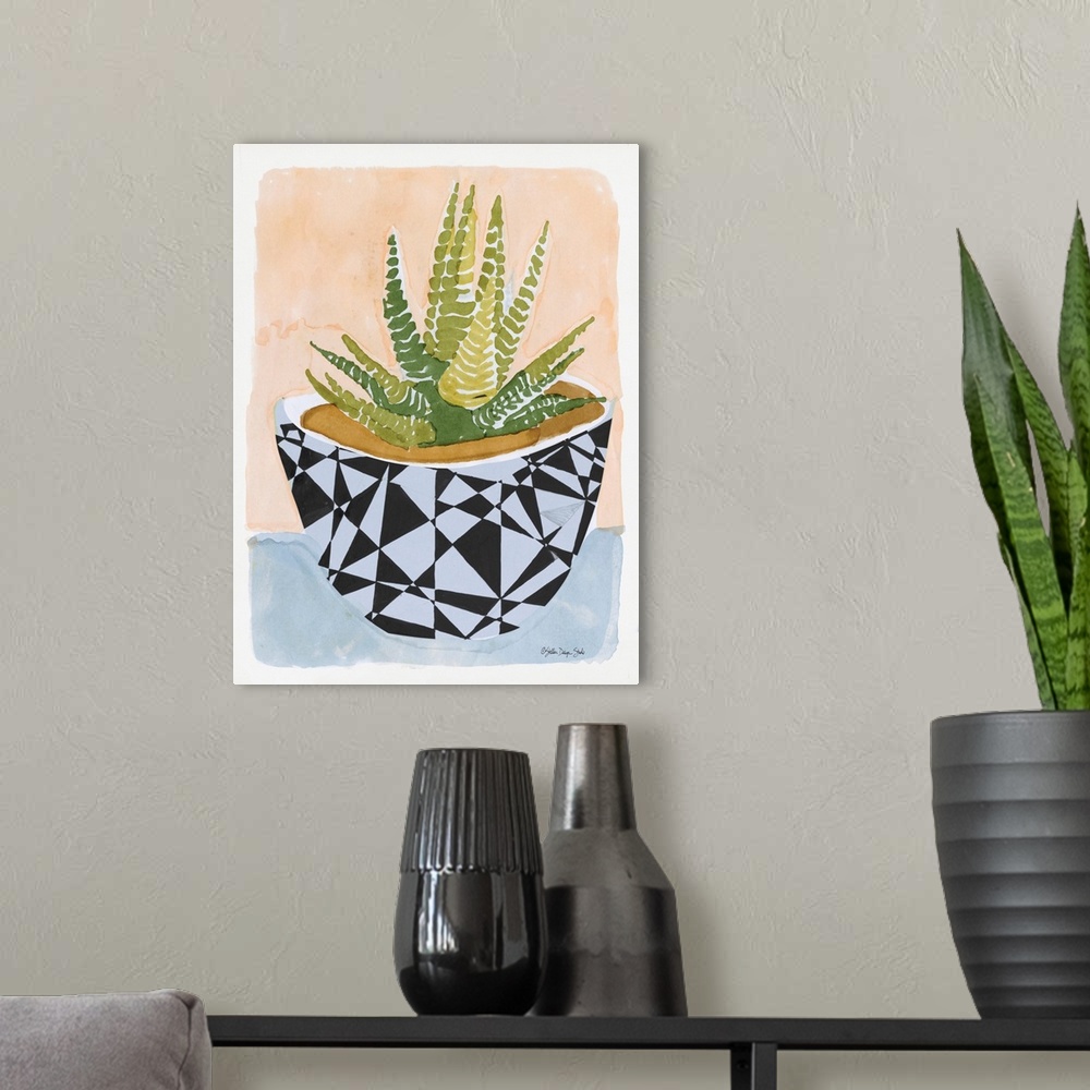 A modern room featuring Geo Vase with Succulent