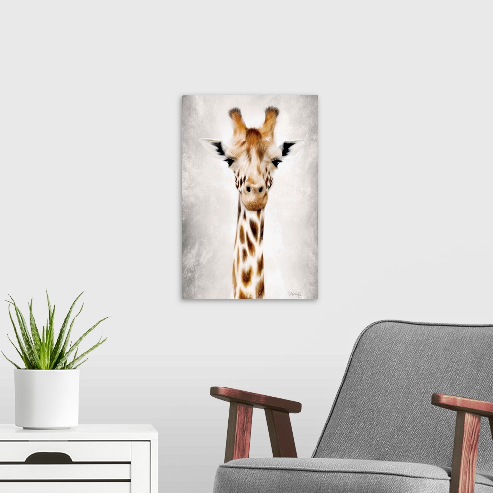 A modern room featuring Geri the Giraffe Up Close