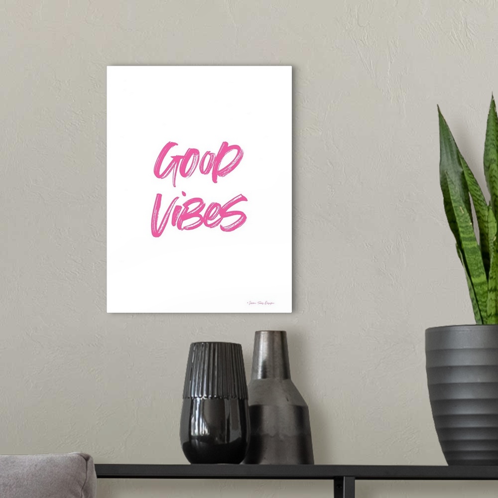 A modern room featuring Good Vibes