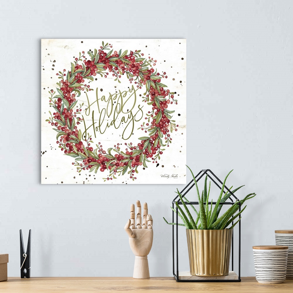 A bohemian room featuring Happy Holidays Berry Wreath