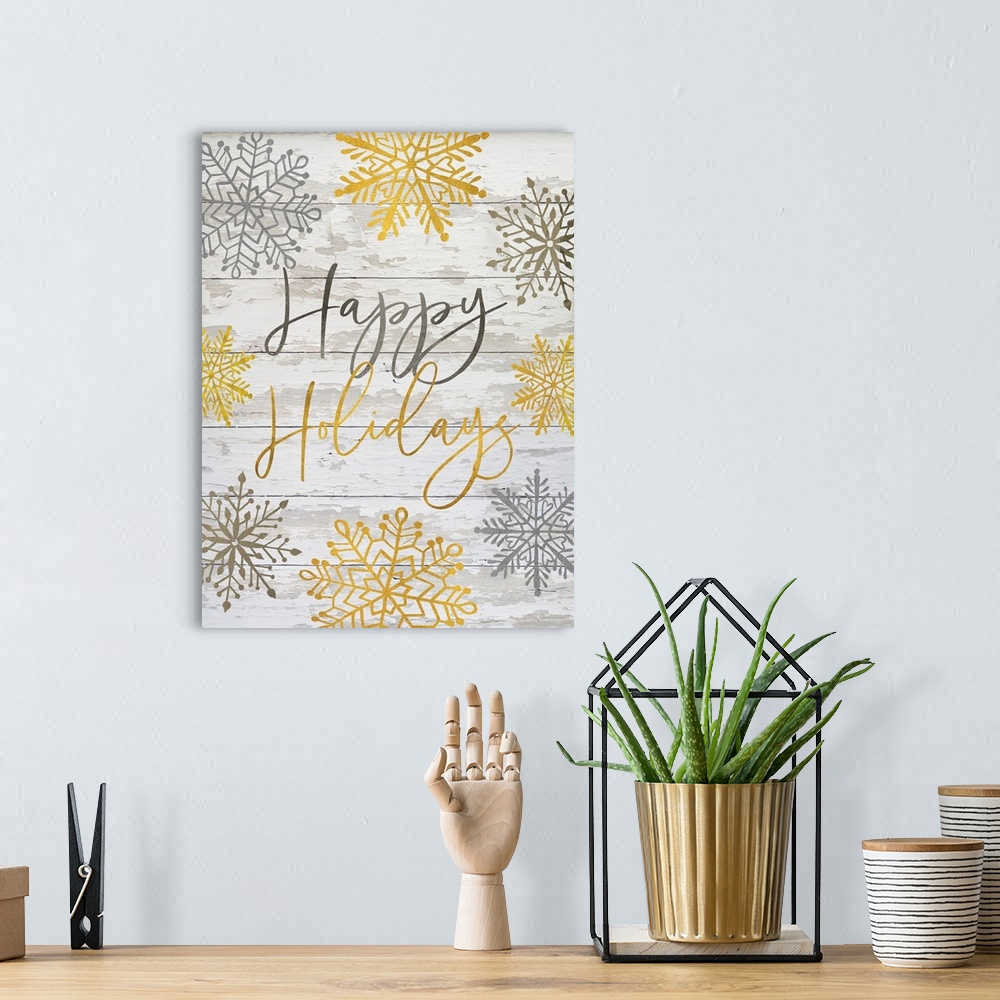 A bohemian room featuring Happy Holidays Snowflakes