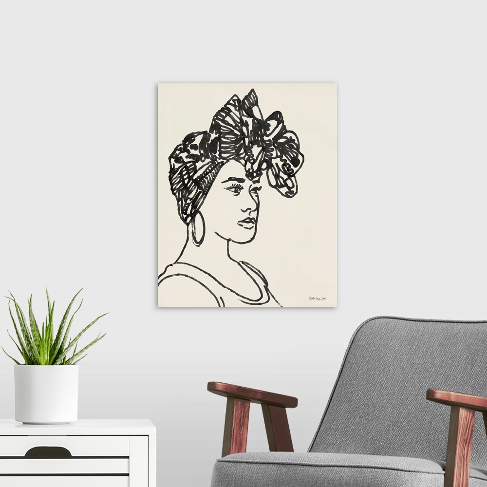 A modern room featuring Head Wrap Line Study
