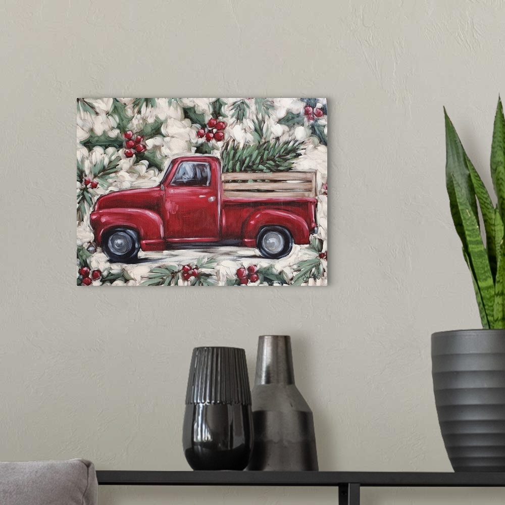 A modern room featuring Holly Jolly Truck