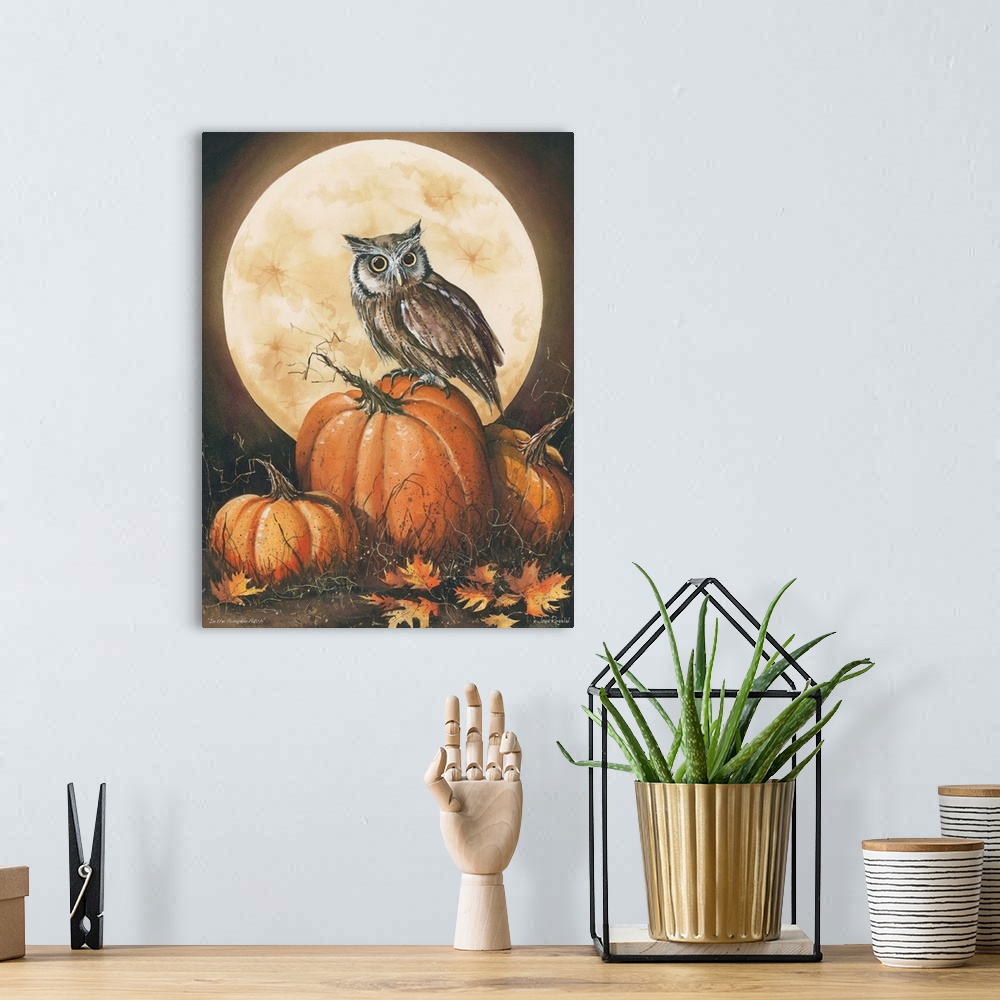 A bohemian room featuring Contemporary autumn harvest themed painting.