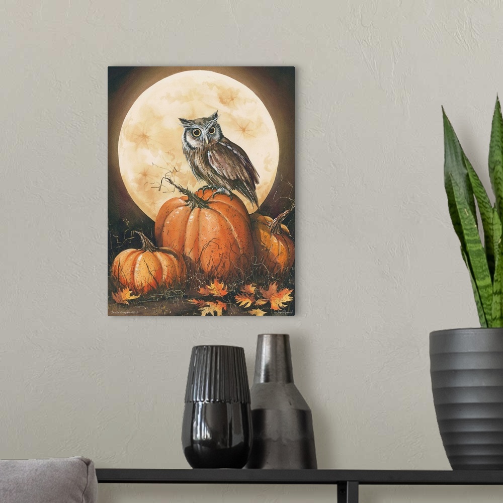 A modern room featuring Contemporary autumn harvest themed painting.