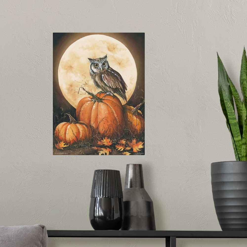 A modern room featuring Contemporary autumn harvest themed painting.