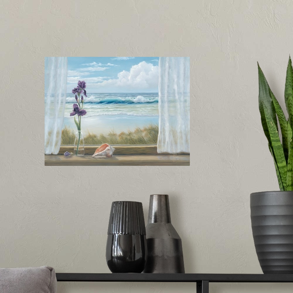A modern room featuring Irises On Windowsill