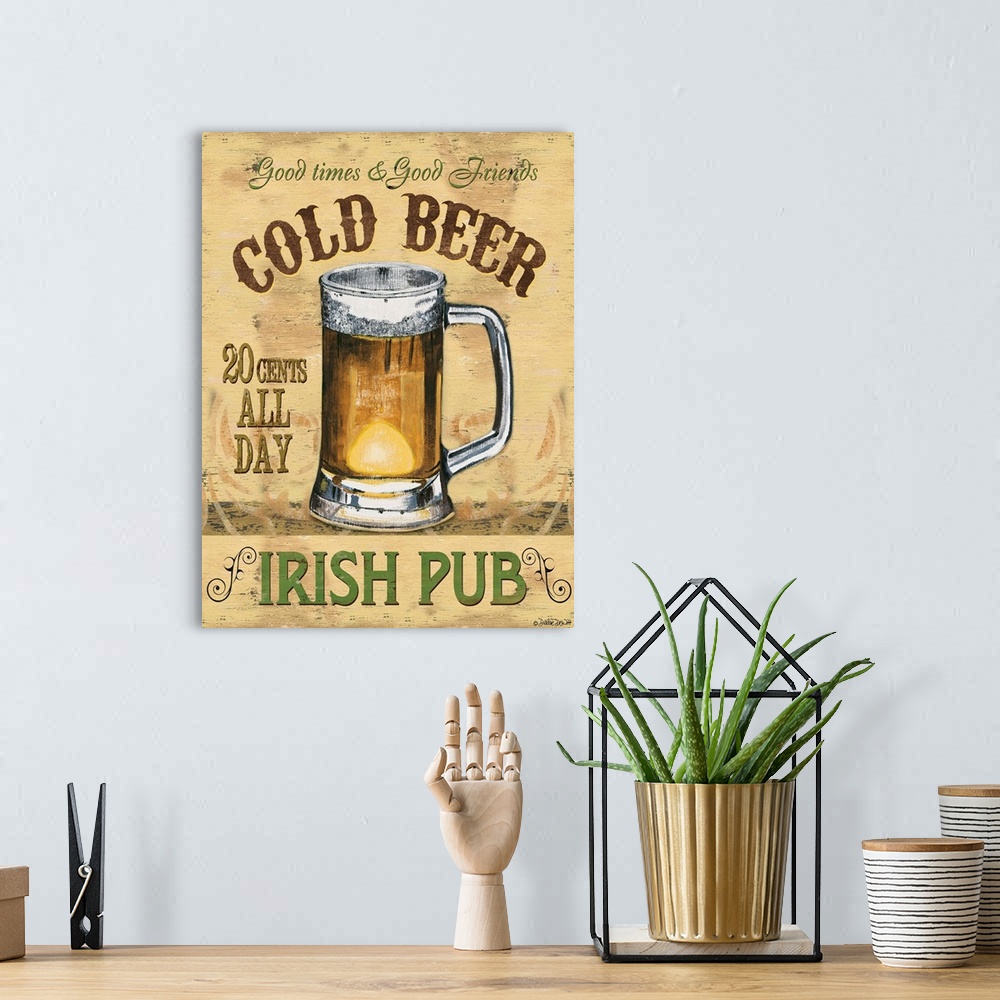A bohemian room featuring Distressed Irish pub sign decor art.