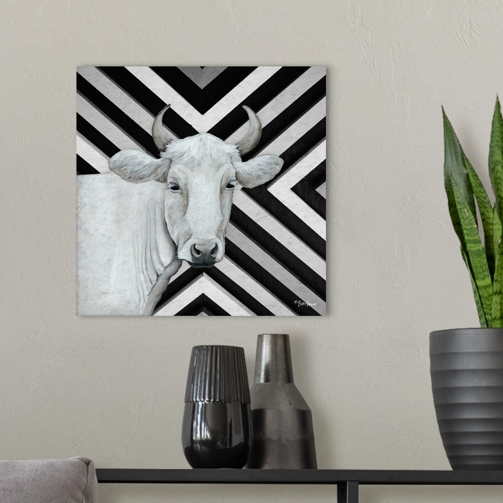 A modern room featuring January Cow I