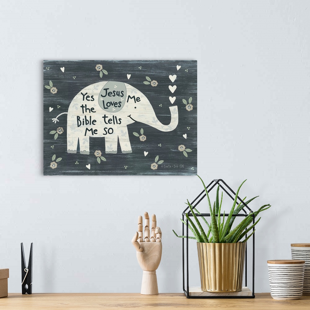 A bohemian room featuring Jesus Loves Me Elephant