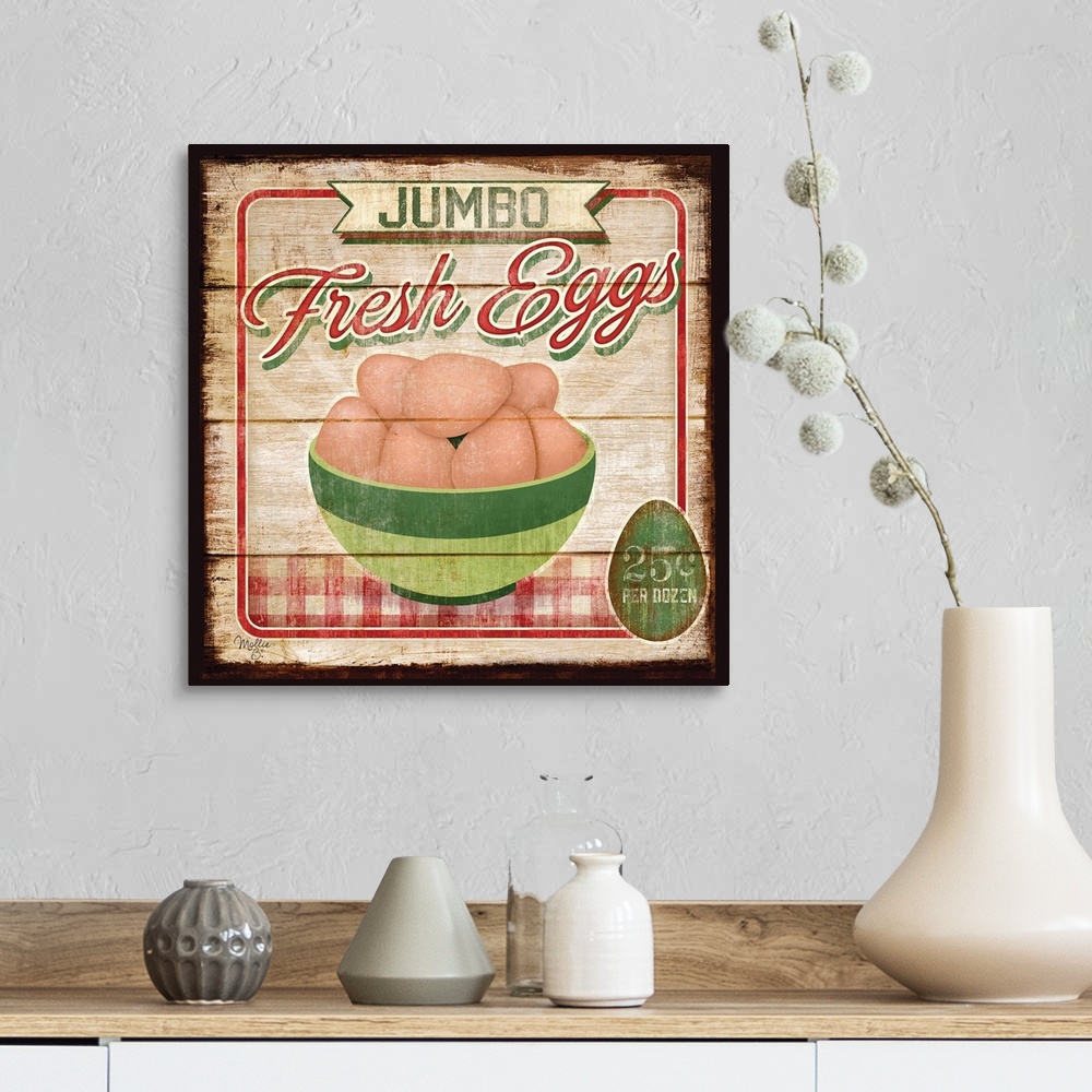 A farmhouse room featuring Rustic looking farming themed wooden sign.