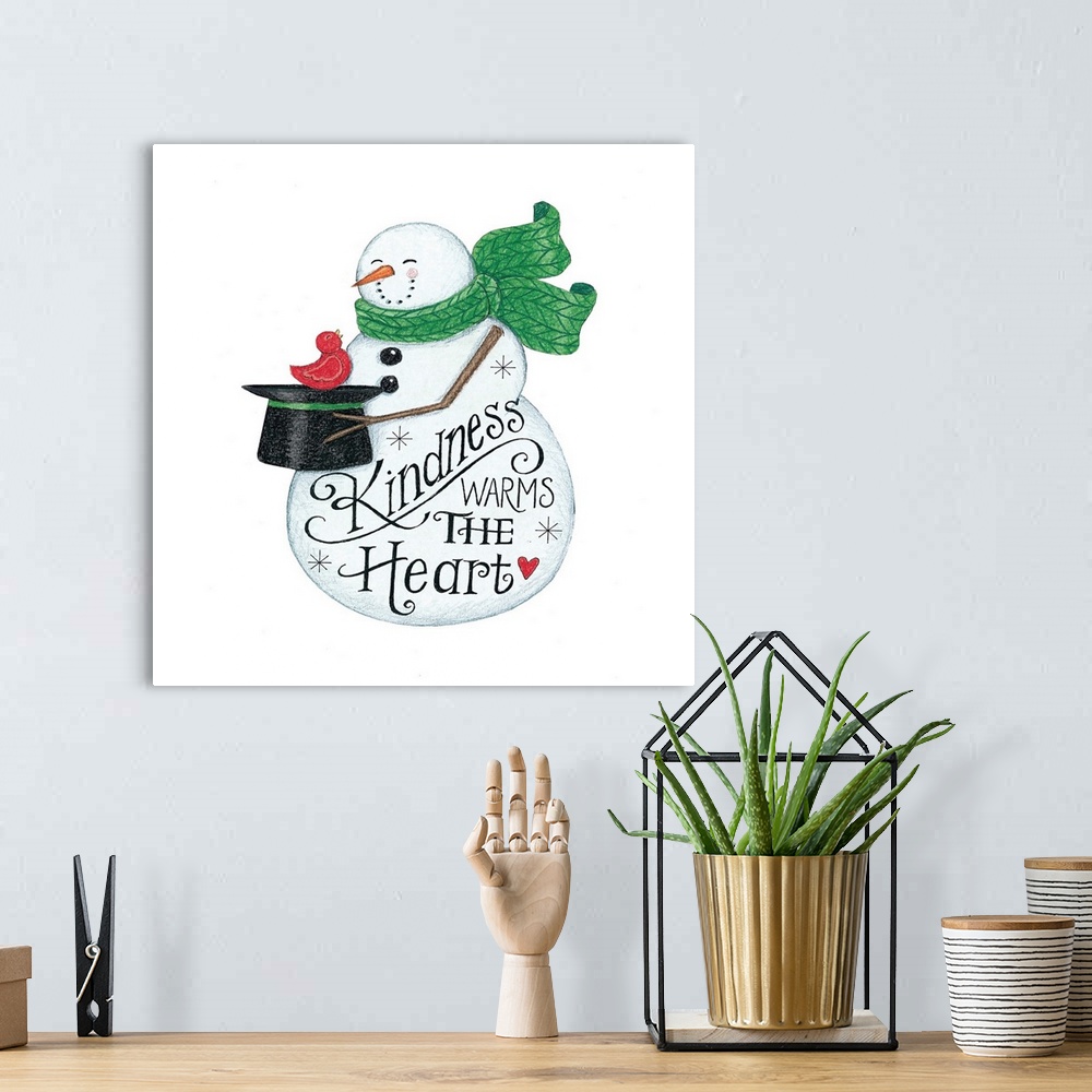 A bohemian room featuring Kindness Warms the Heart Snowman