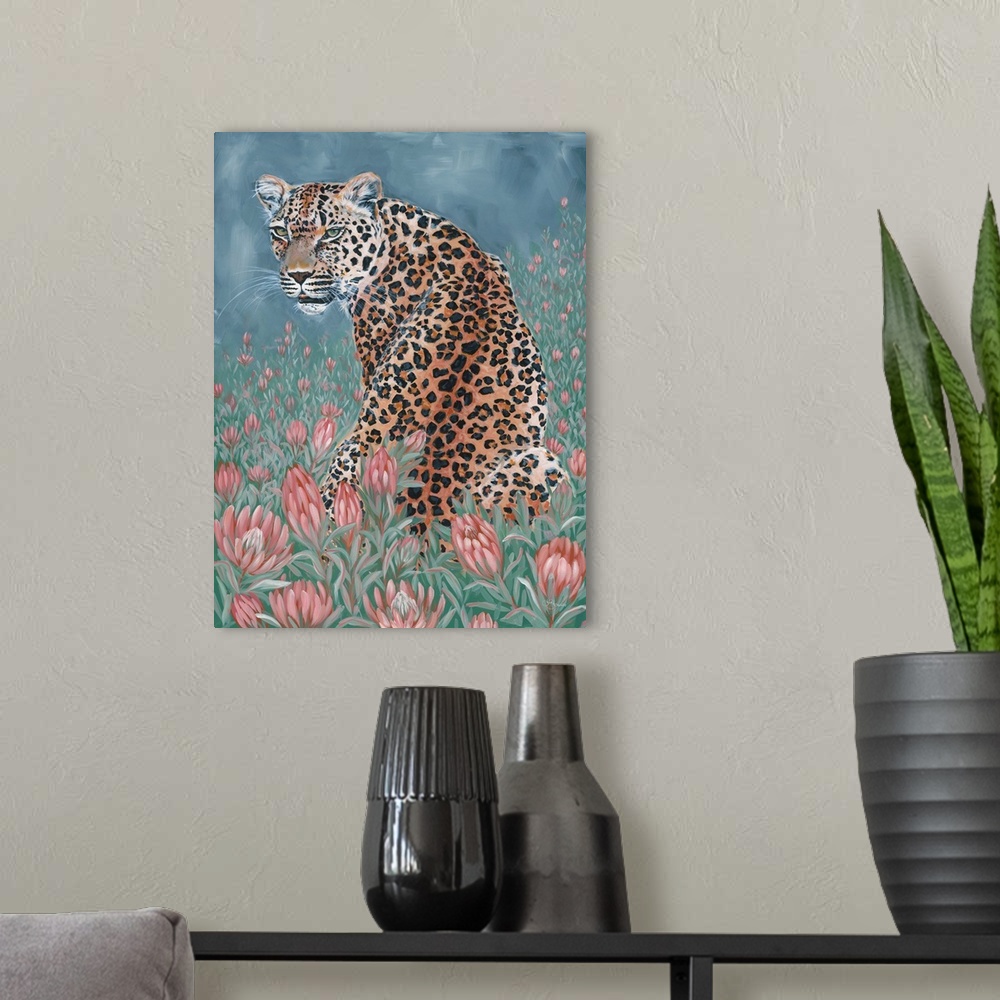 A modern room featuring Leopard In The Flowers