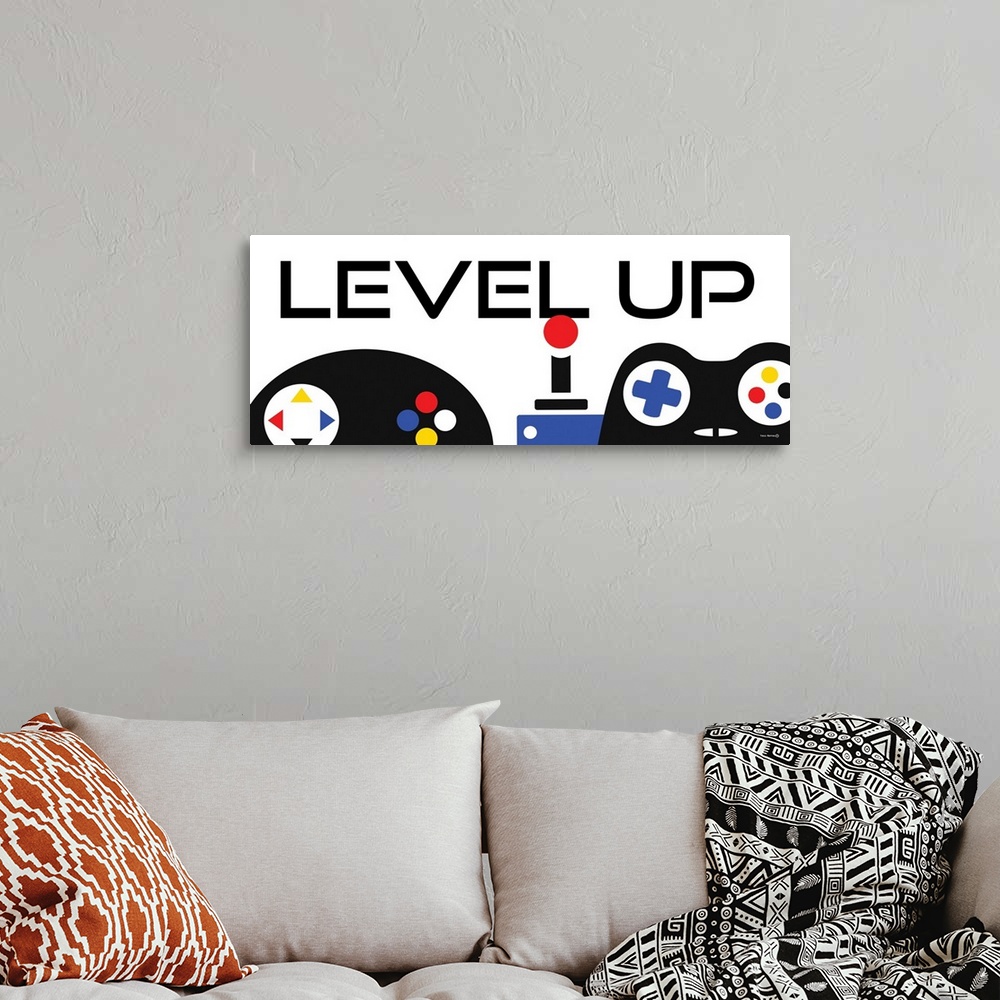 A bohemian room featuring Level Up With Controllers