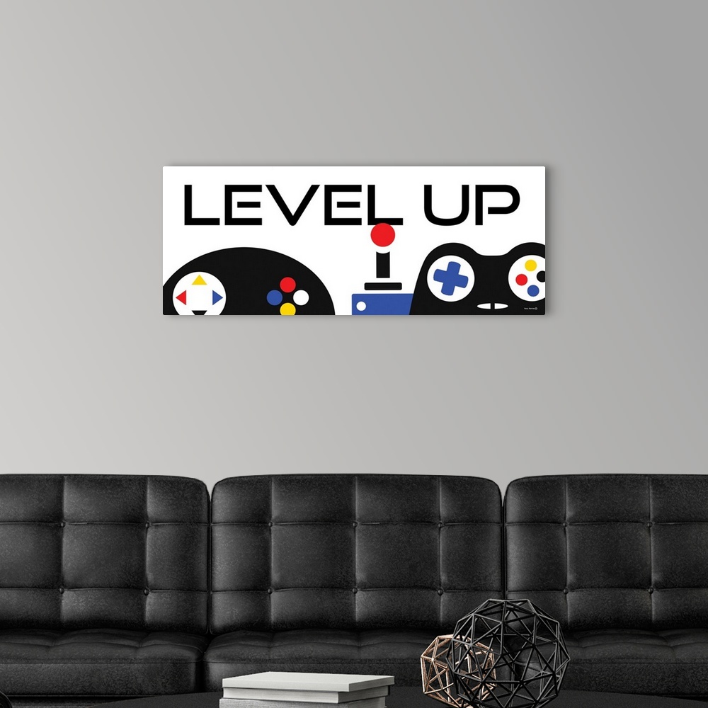 A modern room featuring Level Up With Controllers