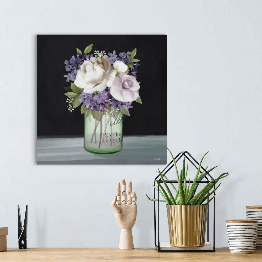 A bohemian room featuring Lilac Mason Jar Floral