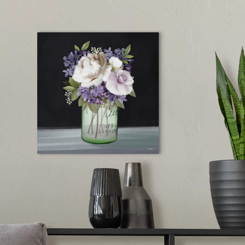 A modern room featuring Lilac Mason Jar Floral