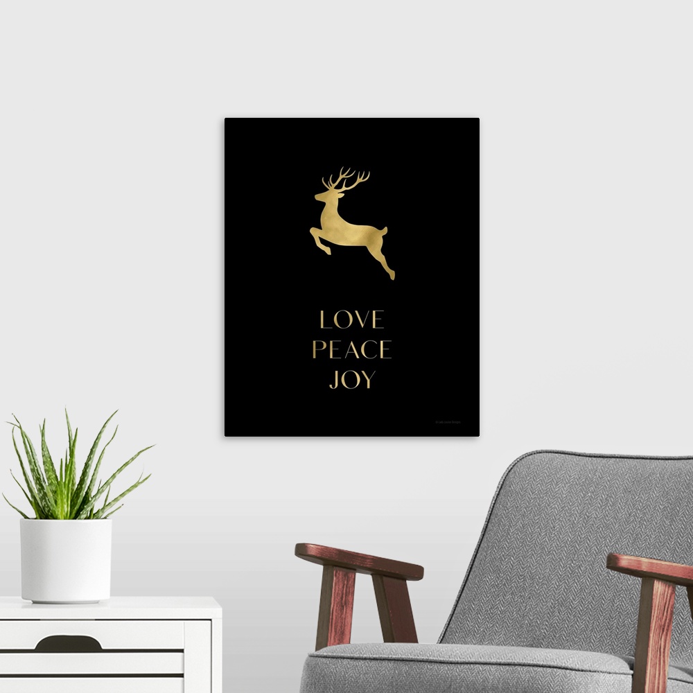 A modern room featuring Love, Peace, Joy Reindeer