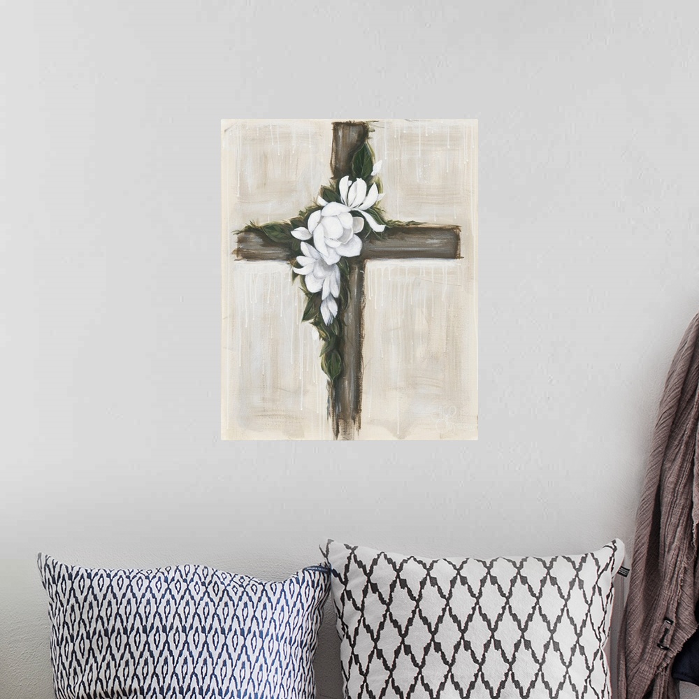 A bohemian room featuring Magnolia Flowered Cross