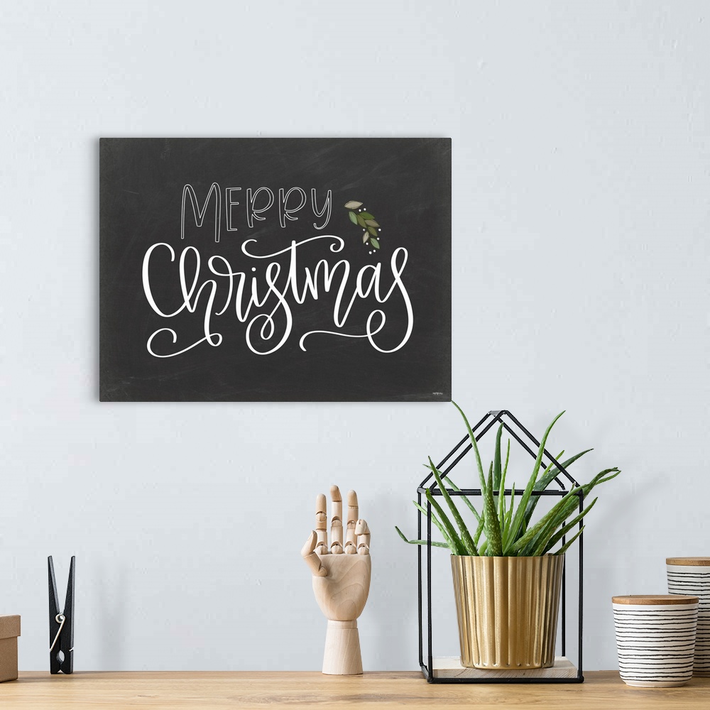 A bohemian room featuring Merry Christmas Chalkboard