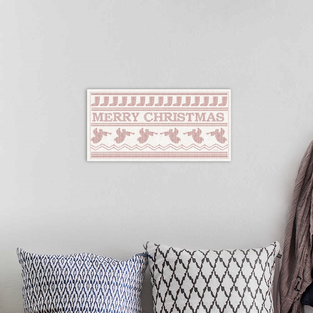 A bohemian room featuring Merry Christmas Stitchery