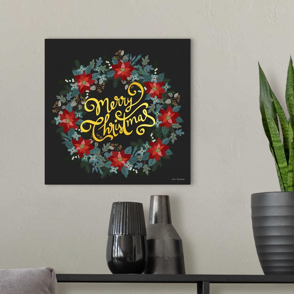 A modern room featuring Merry Christmas Wreath