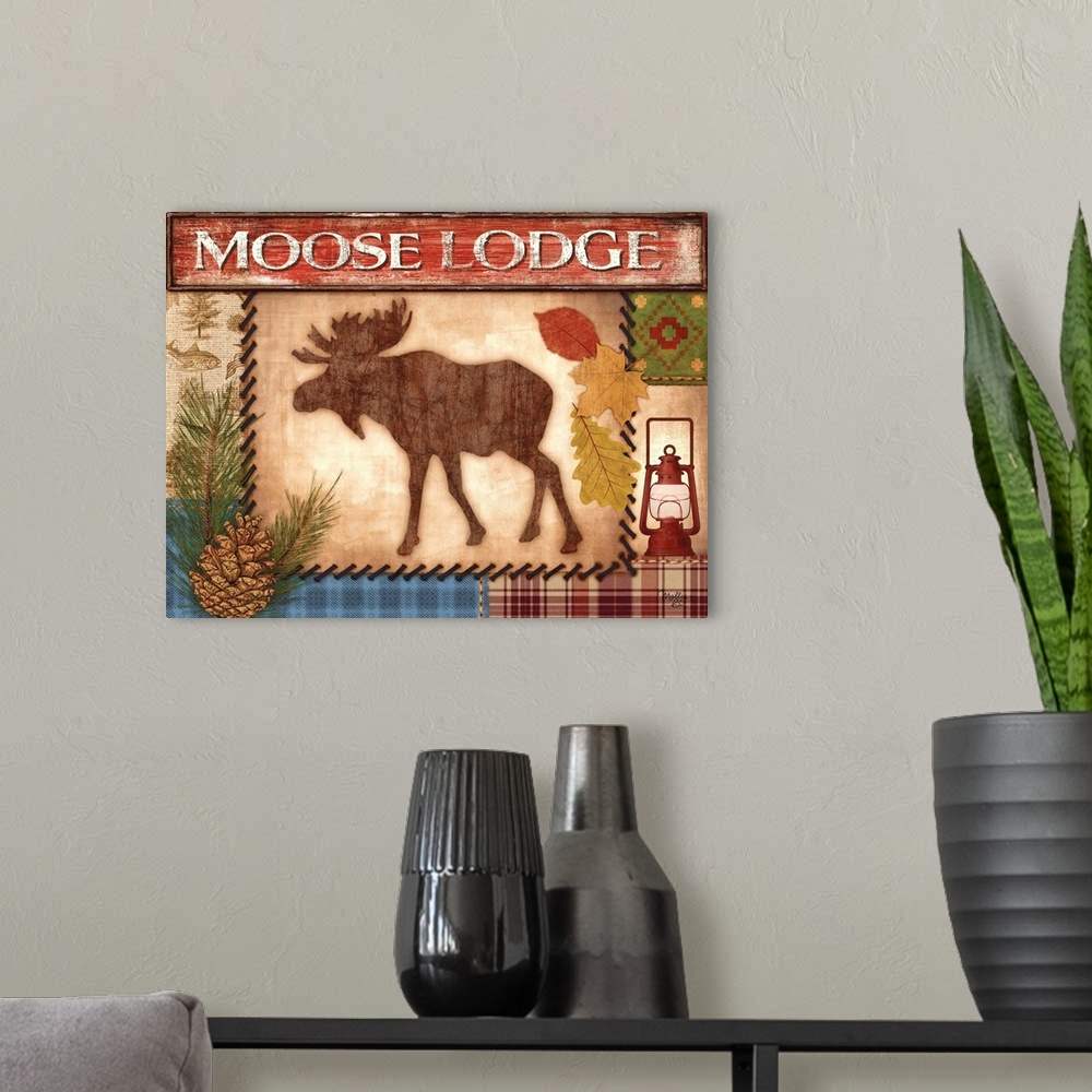 A modern room featuring Cabin decor artwork perfect for roughing it in the woods.