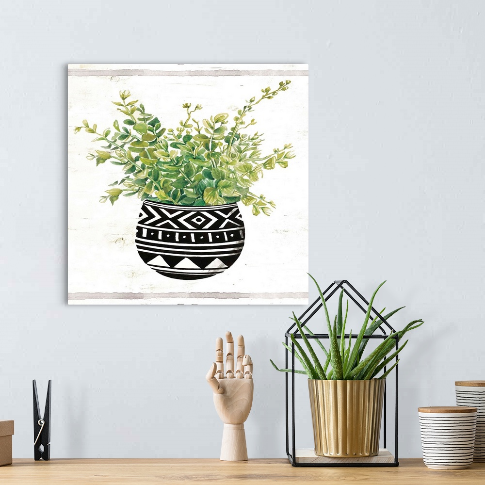 A bohemian room featuring Mud Cloth Black and White Succulent II