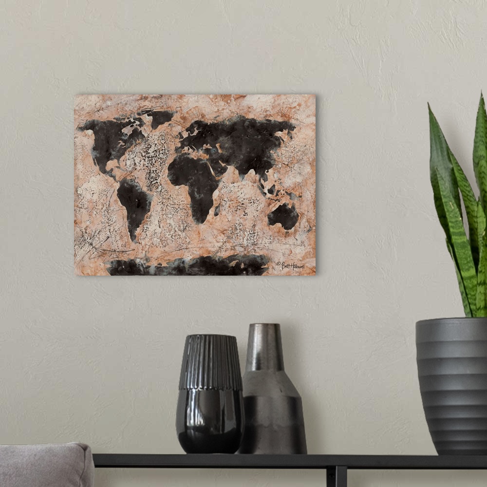 A modern room featuring Old World Map
