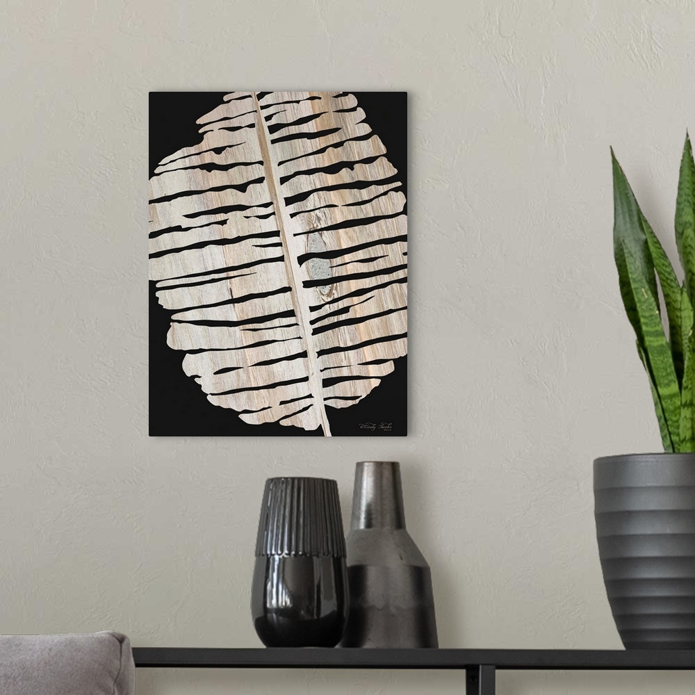 A modern room featuring Palm Frond Wood Grain II
