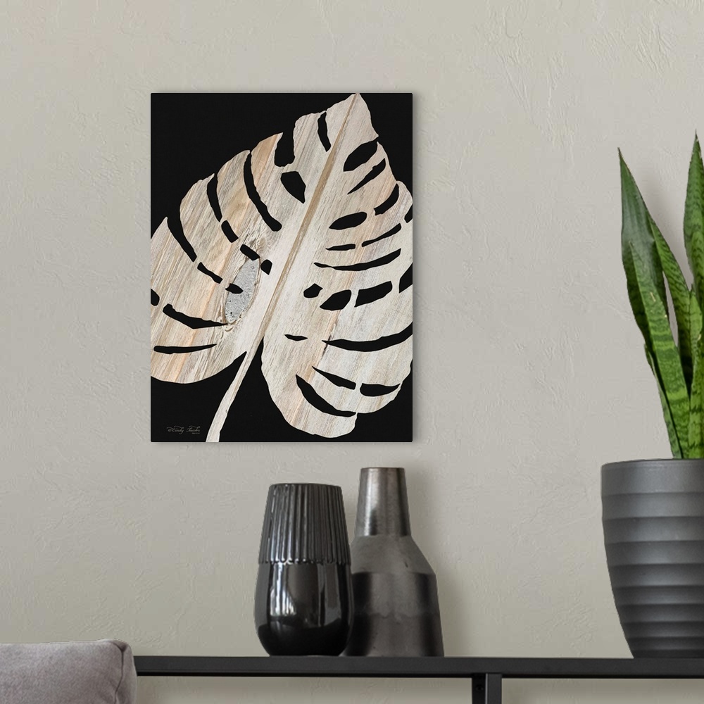 A modern room featuring Palm Frond Wood Grain III